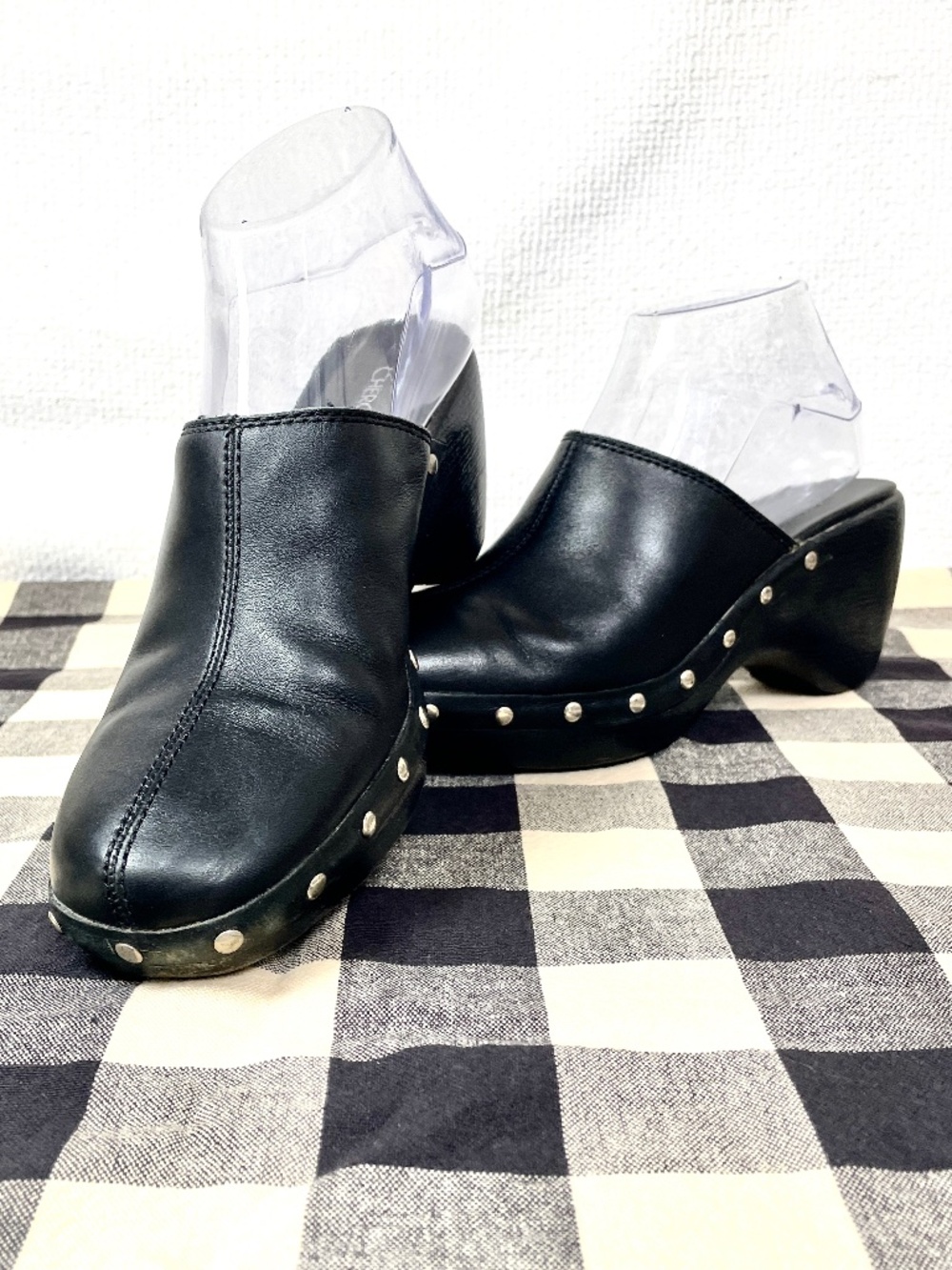 Cherokee VTG Black Leather Studded Platform Clogs, 7.5 Fair Used Condition - Picture 3 of 17